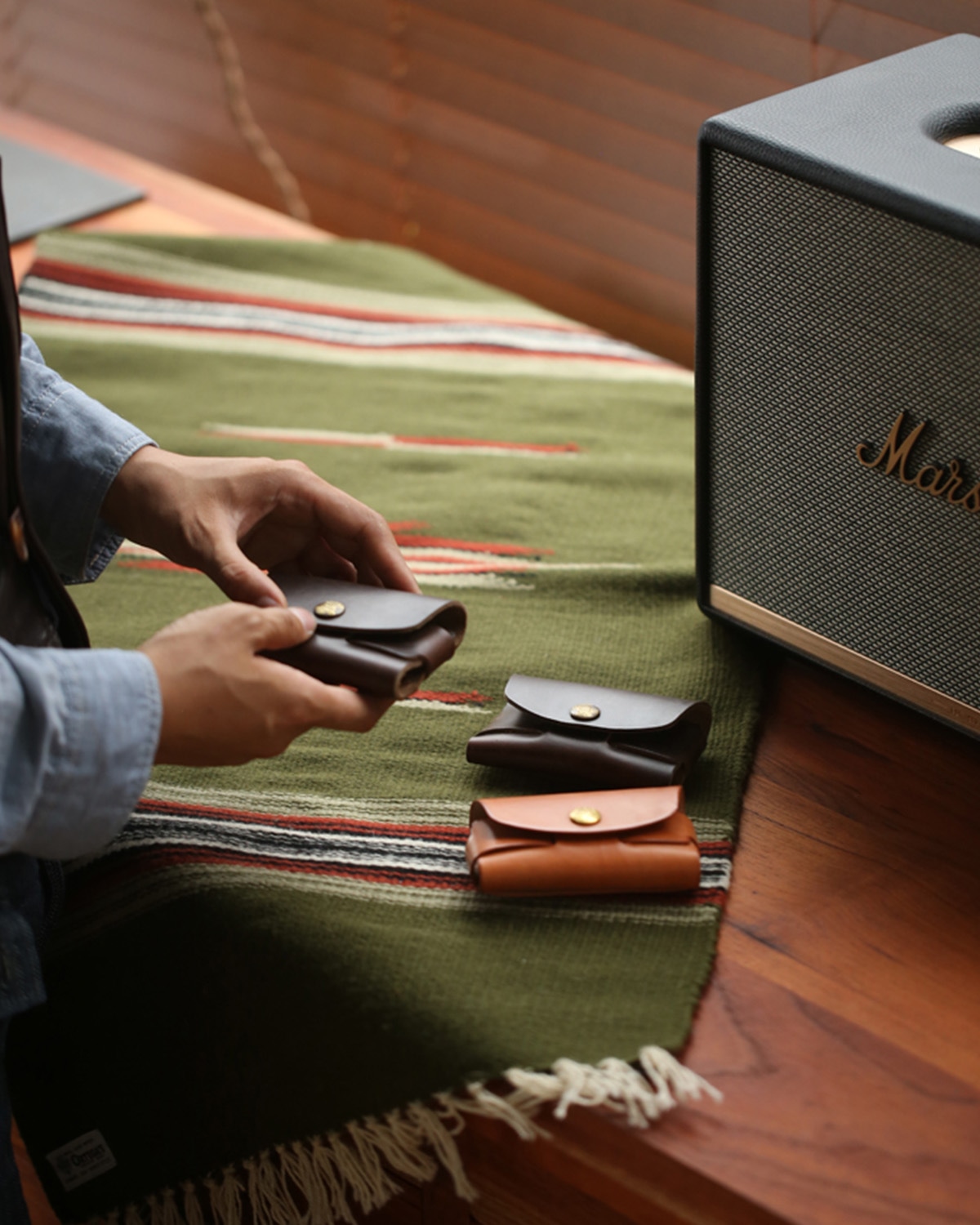 Handmade leather wallets in warm brown tones